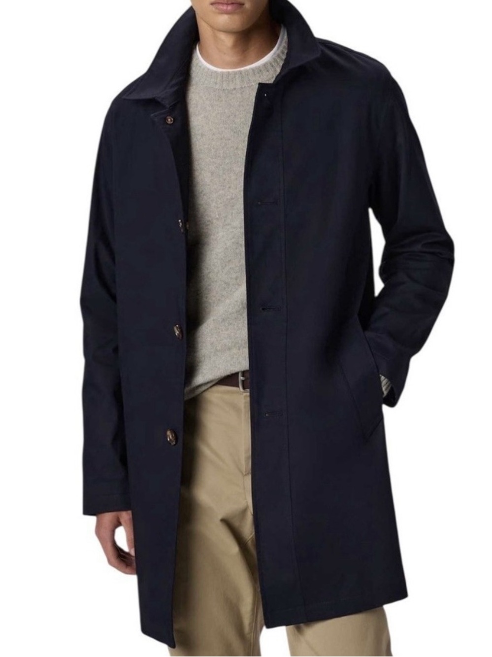 Quince Mens Comfort Stretch Trench Coat Navy Medium